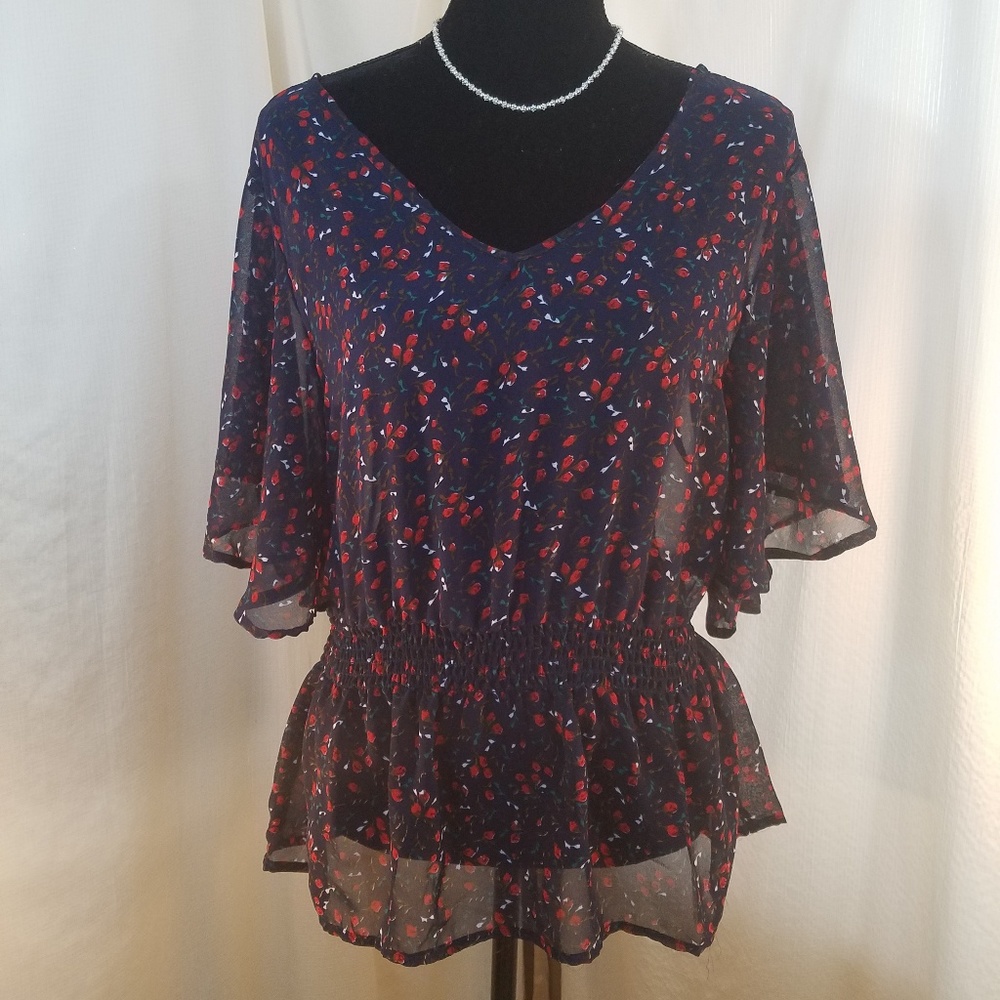 VNTG Retro Sheer Navy Blouse